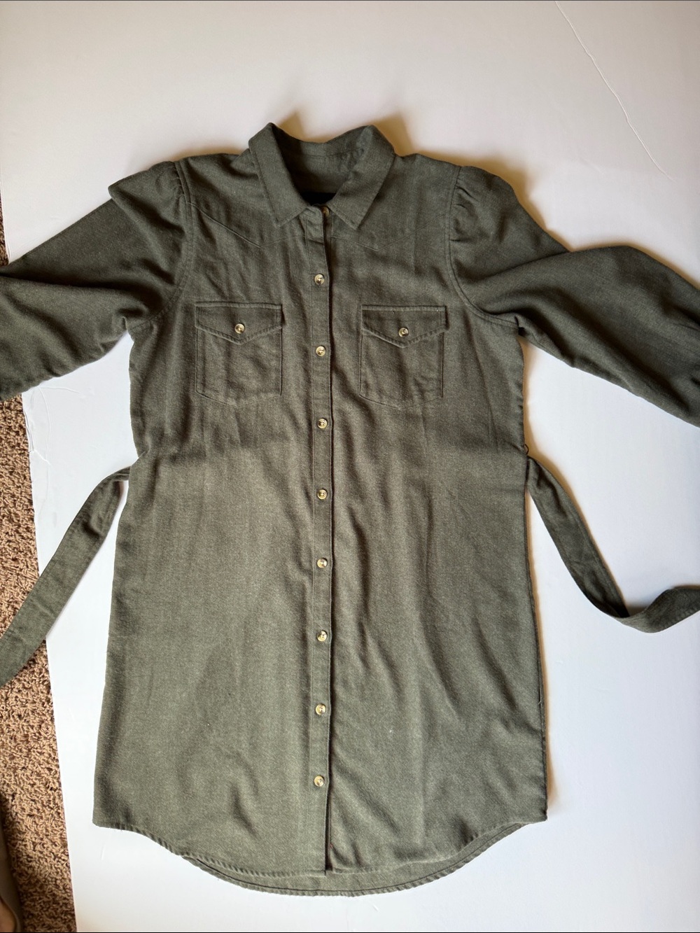 Rails Leona Belted Flannel Shirtdress in Hunter Green Size Large - Picture 9 of 14